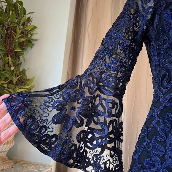 NWT JS Collections Royal Blue/Black Bell Sleeve Soutache Cocktail Dress, Size 2 - Picture 9 of 16